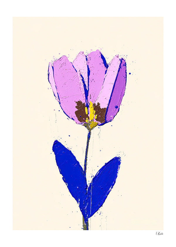 Lámina botánica con flor violeta y hoja azul