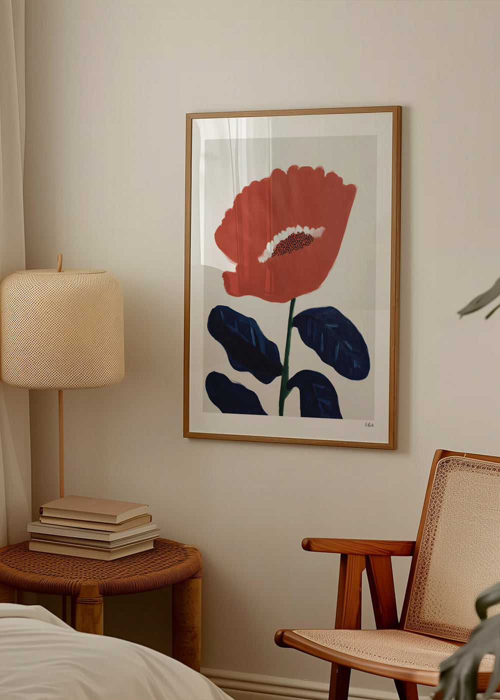 Lámina botánica coral sobre fondo neutro – Product1