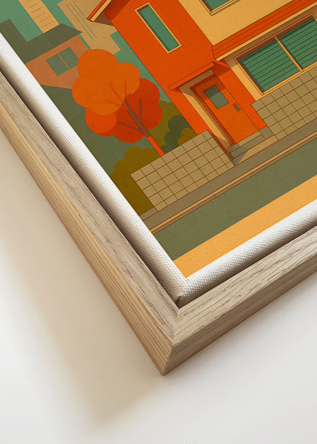 Cuadro de ciudades: casa japonesa ilustrada en paleta retro – Canvas detail