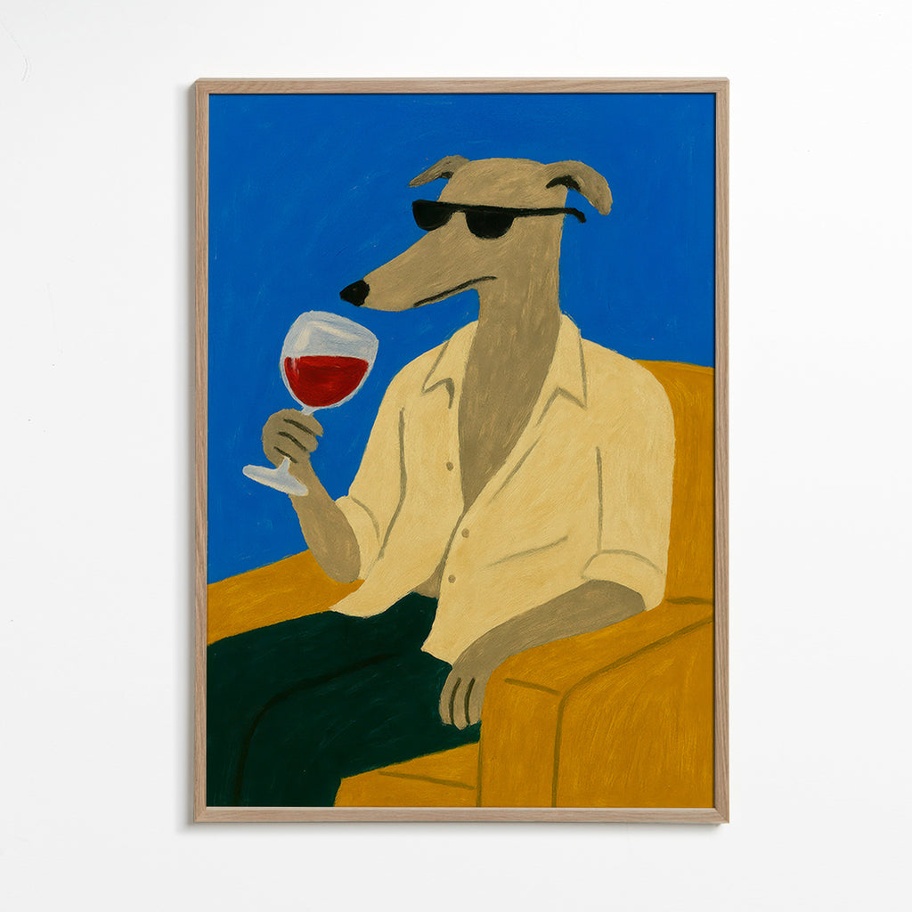 Cuadro de cocina: galgo con copa de vino – Oak Frame