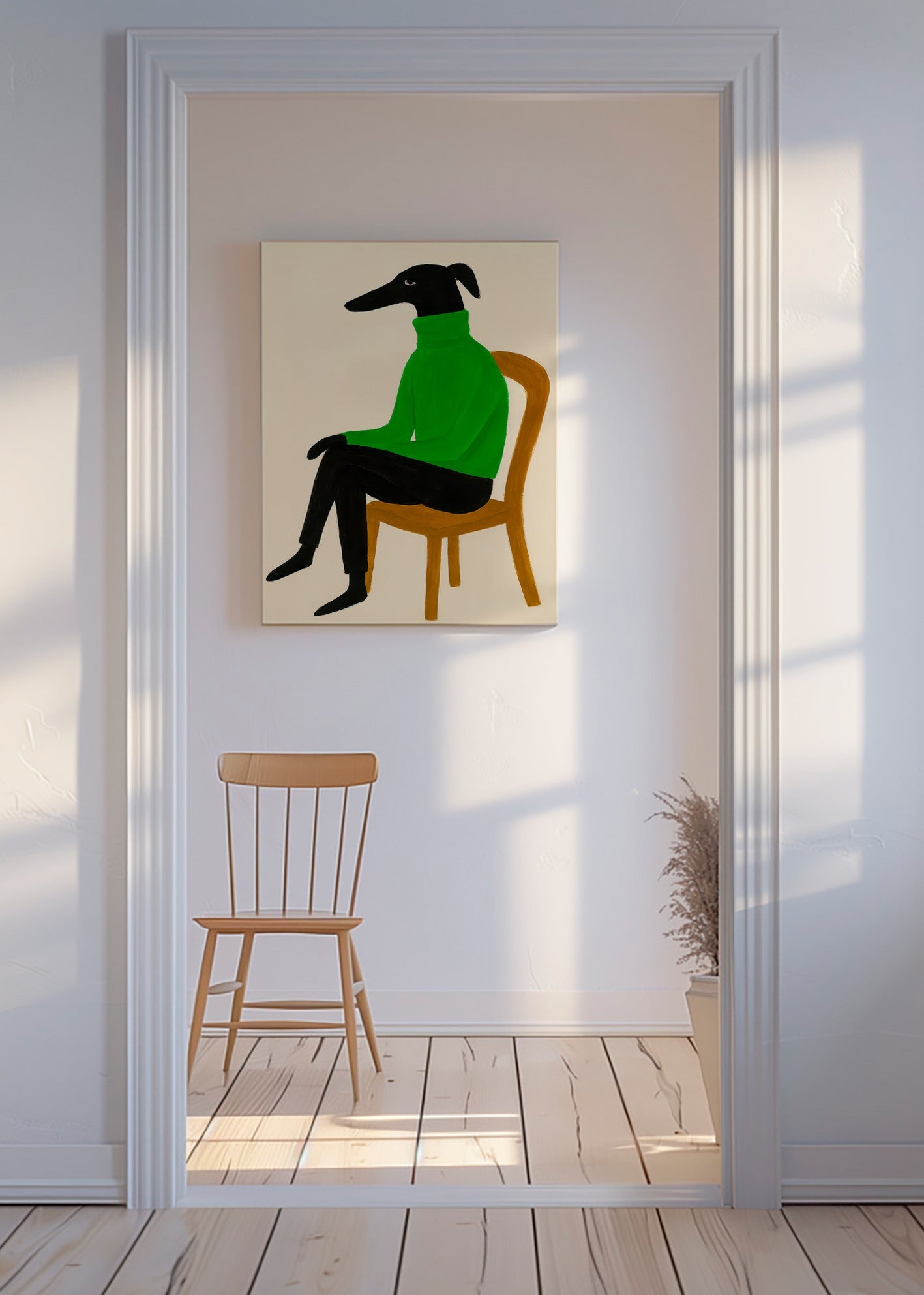 Ilustración perro con jersey verde – Canvas