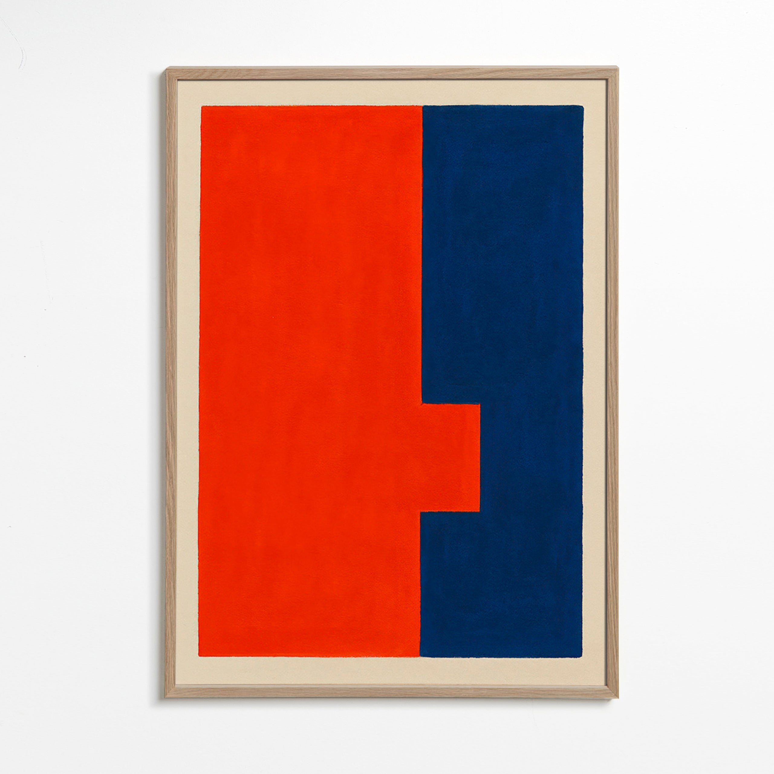 Cuadro abstracto vertical rojo y azul – Oak Frame