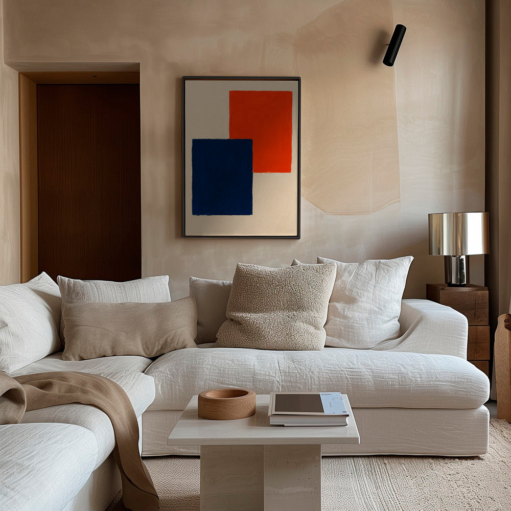 Cuadro abstracto: rectángulos superpuestos en rojo y azul – Canvas1