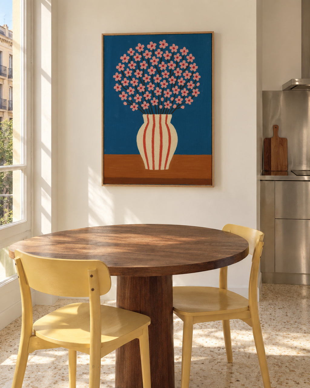 Blue Vase Bloom - Framed canvas in an interior