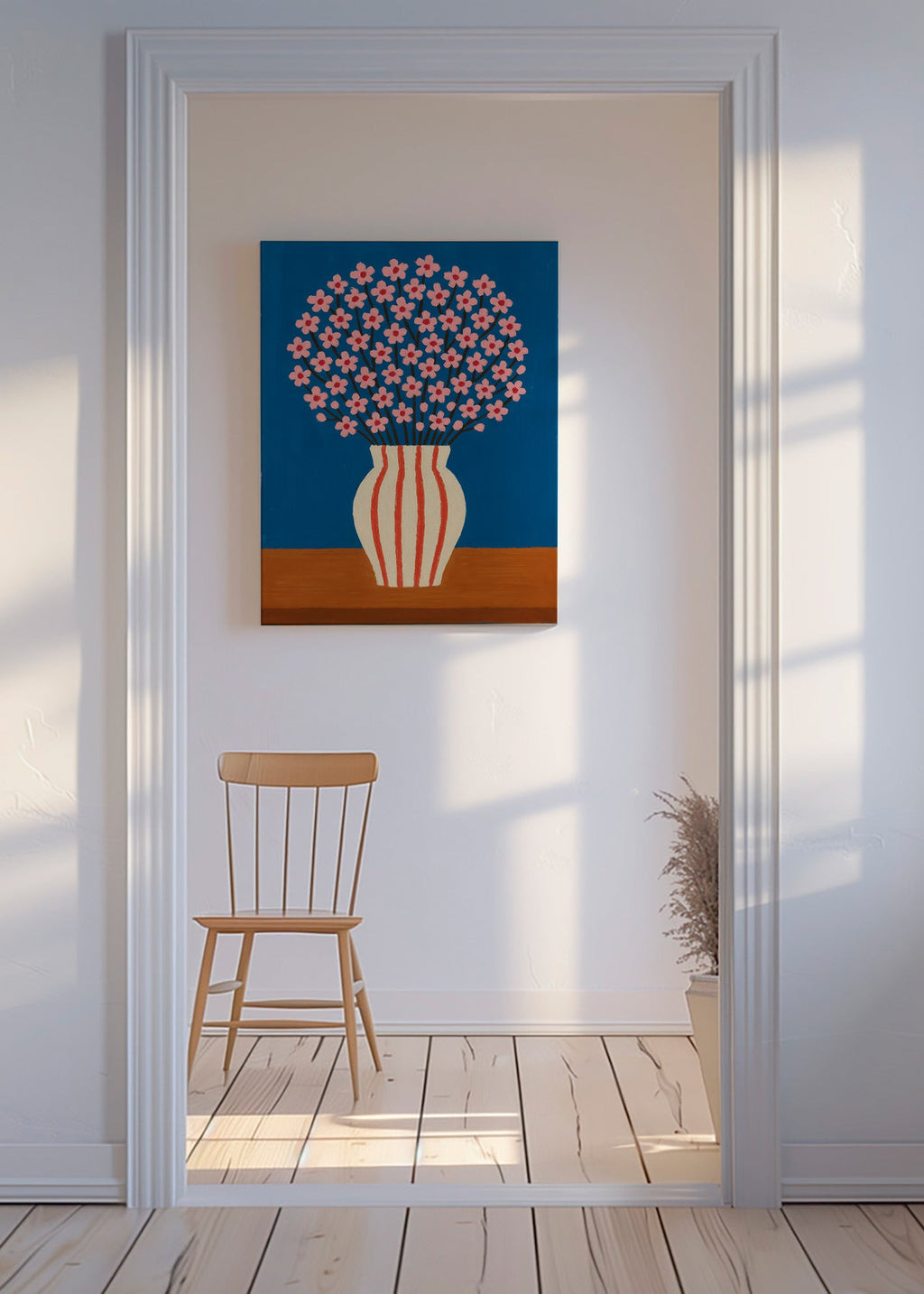 Lámina botánica: jarrón con flores rosas – Canvas