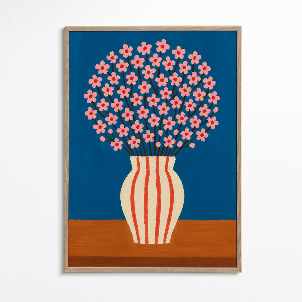 Lámina botánica: jarrón con flores rosas – Oak Frame