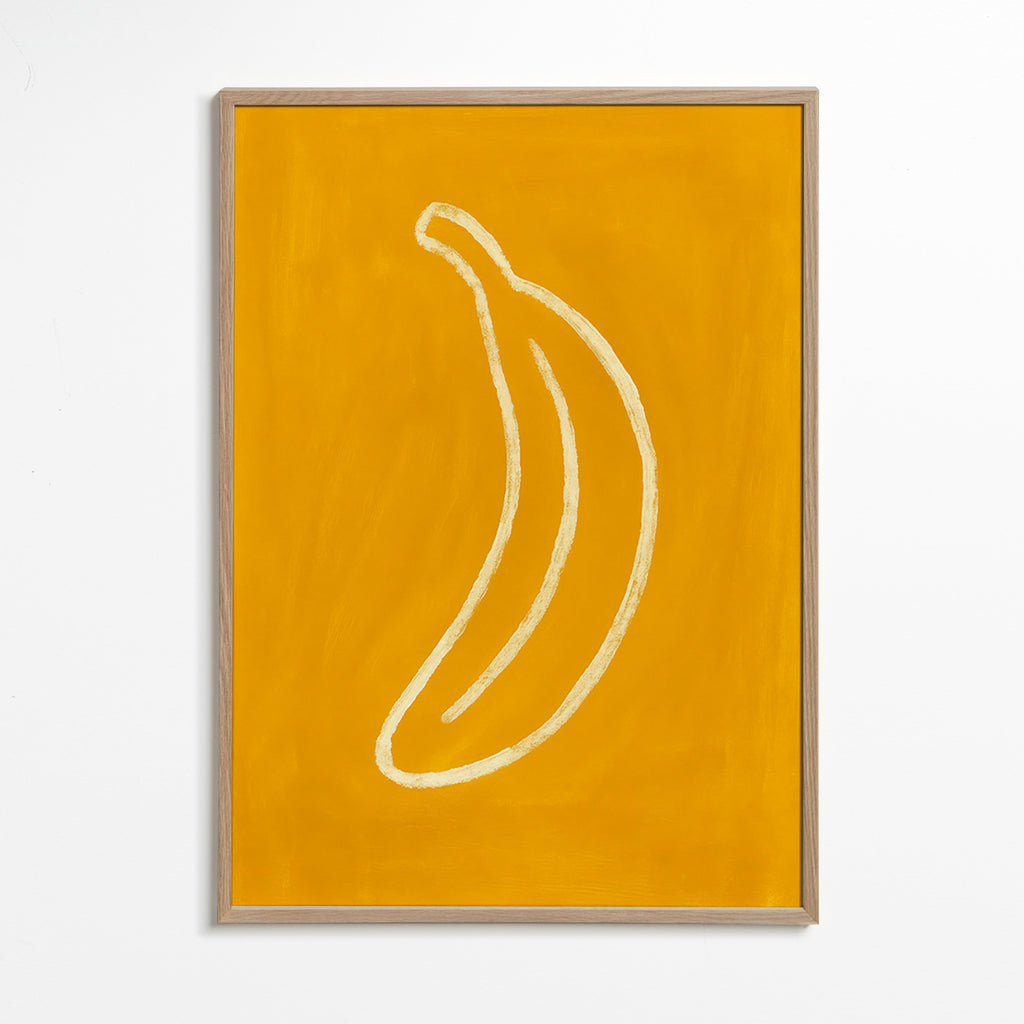 Cuadro de cocina con plátano amarillo minimalista – Oak Frame