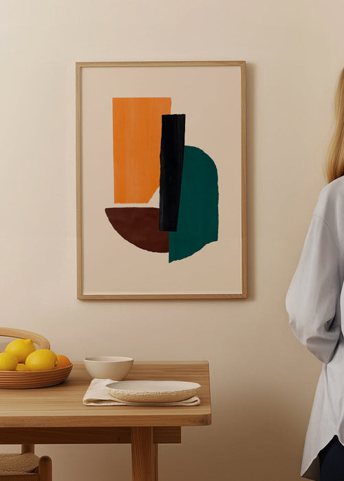 Cuadro abstracto con formas ochre y verde – Product1