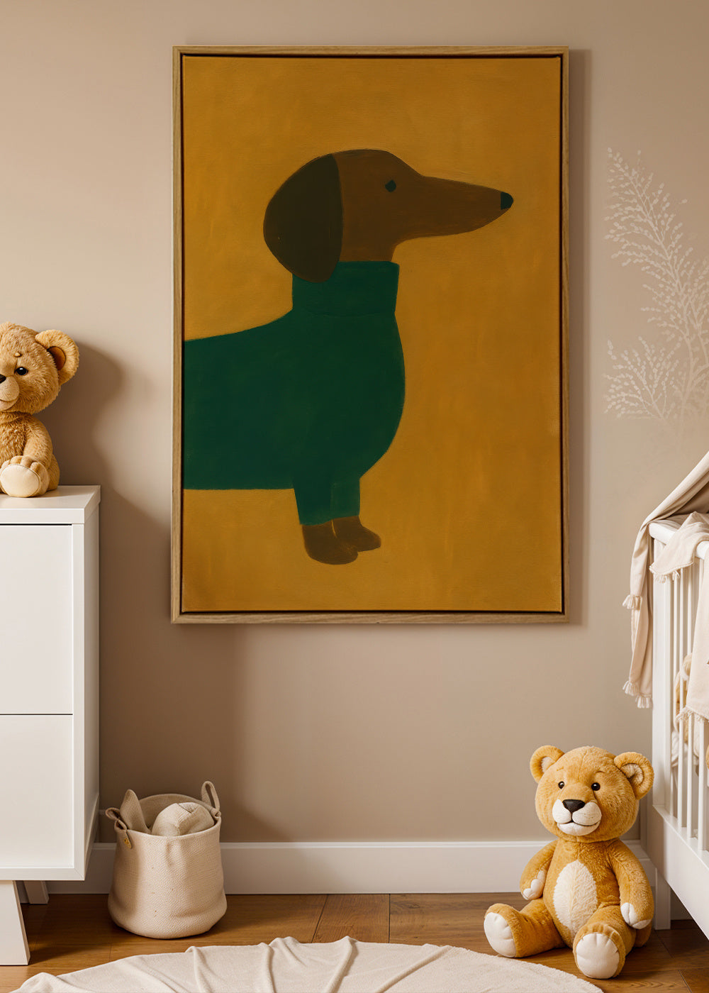 Mustard Dachshund - Framed canvas in an interior