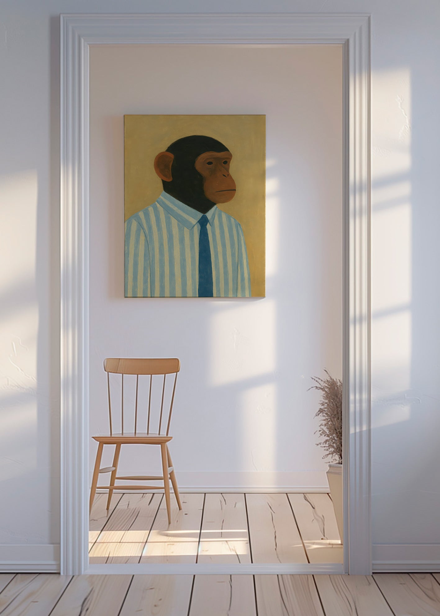 Cuadro simio en camisa a rayas – Canvas