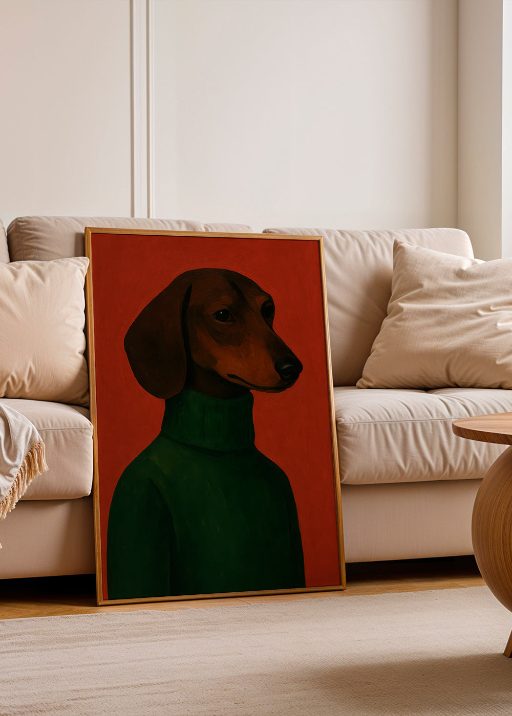 Cuadro retrato de perro salchicha con jersey verde – Product3