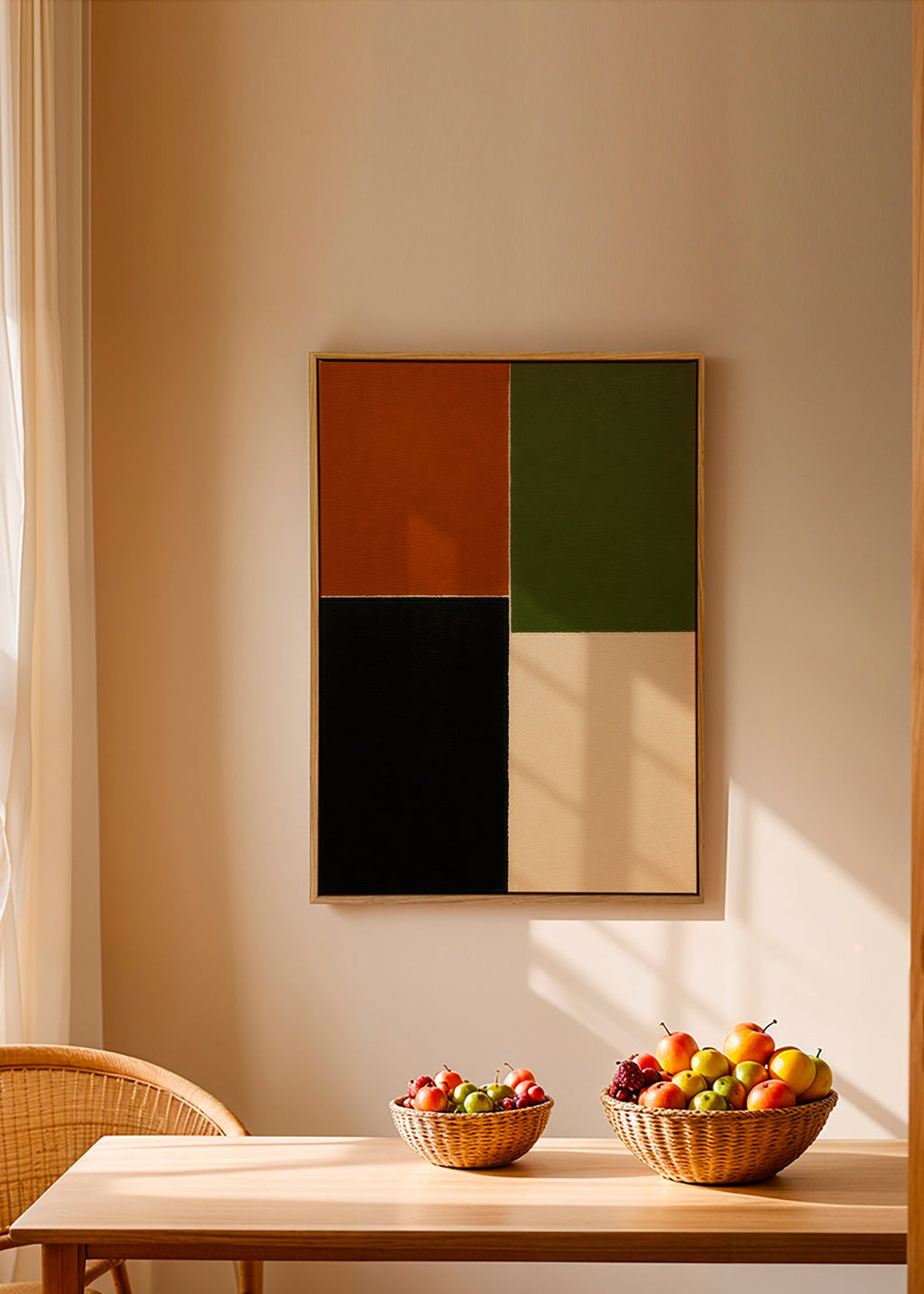 Cuadro geométrico de bloques en tonos tierra – Canvas2