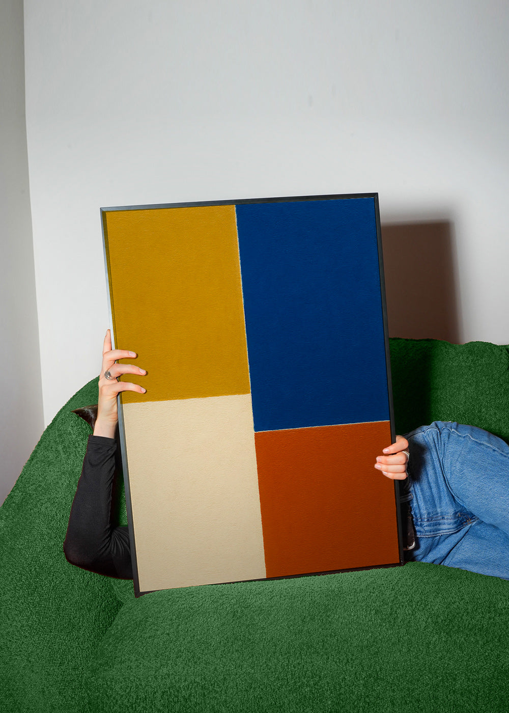 Cuadro abstracto de bloques mostaza y azul – Product3