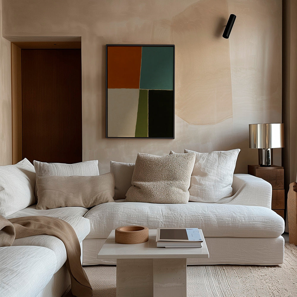 Cuadro geométrico con bloques terrosos y marinos – Canvas1