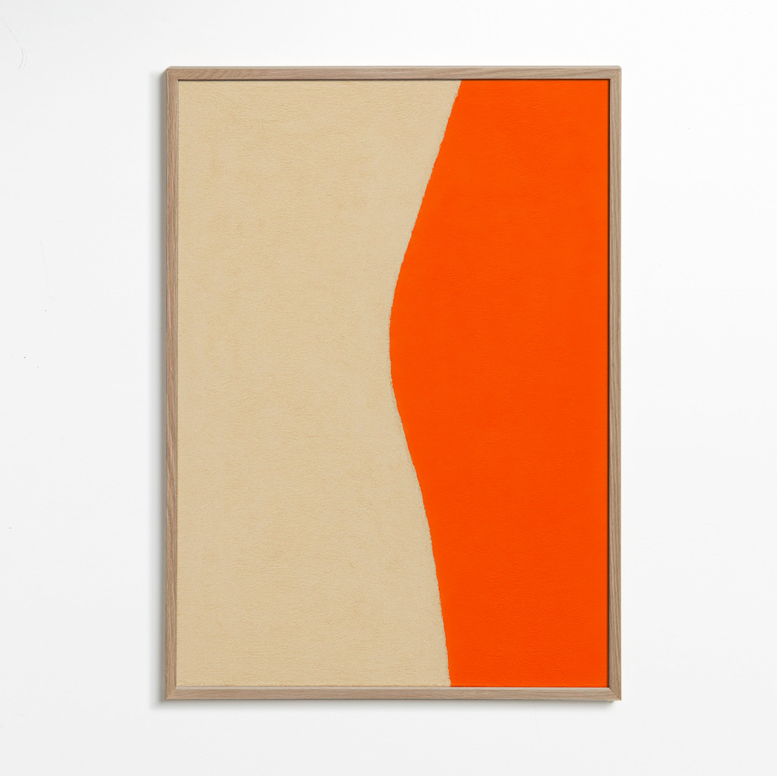 Cuadro abstracto con curva naranja y beige – Oak Frame