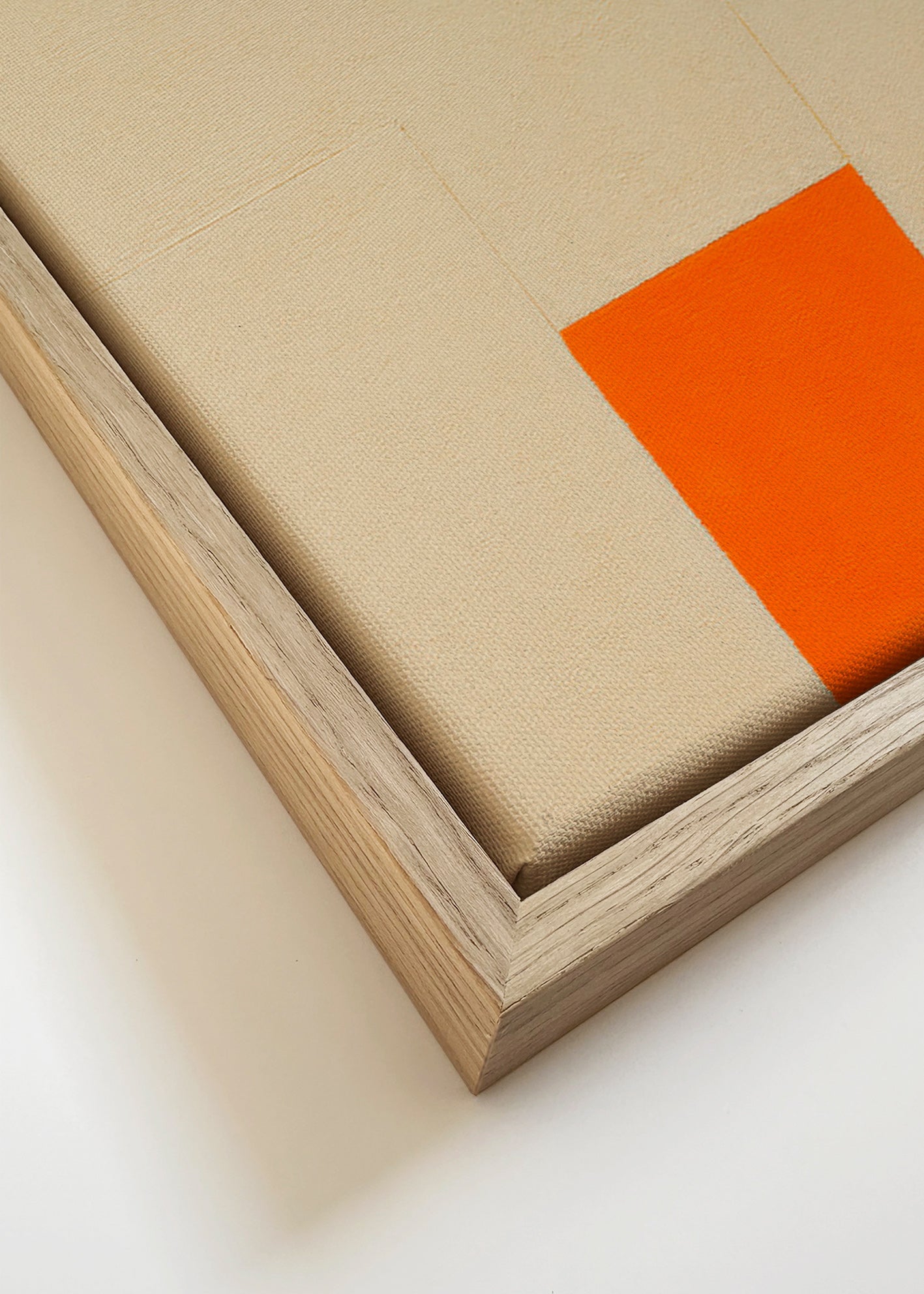 Cuadro geométrico en bloques beige y naranja – Canvas detail