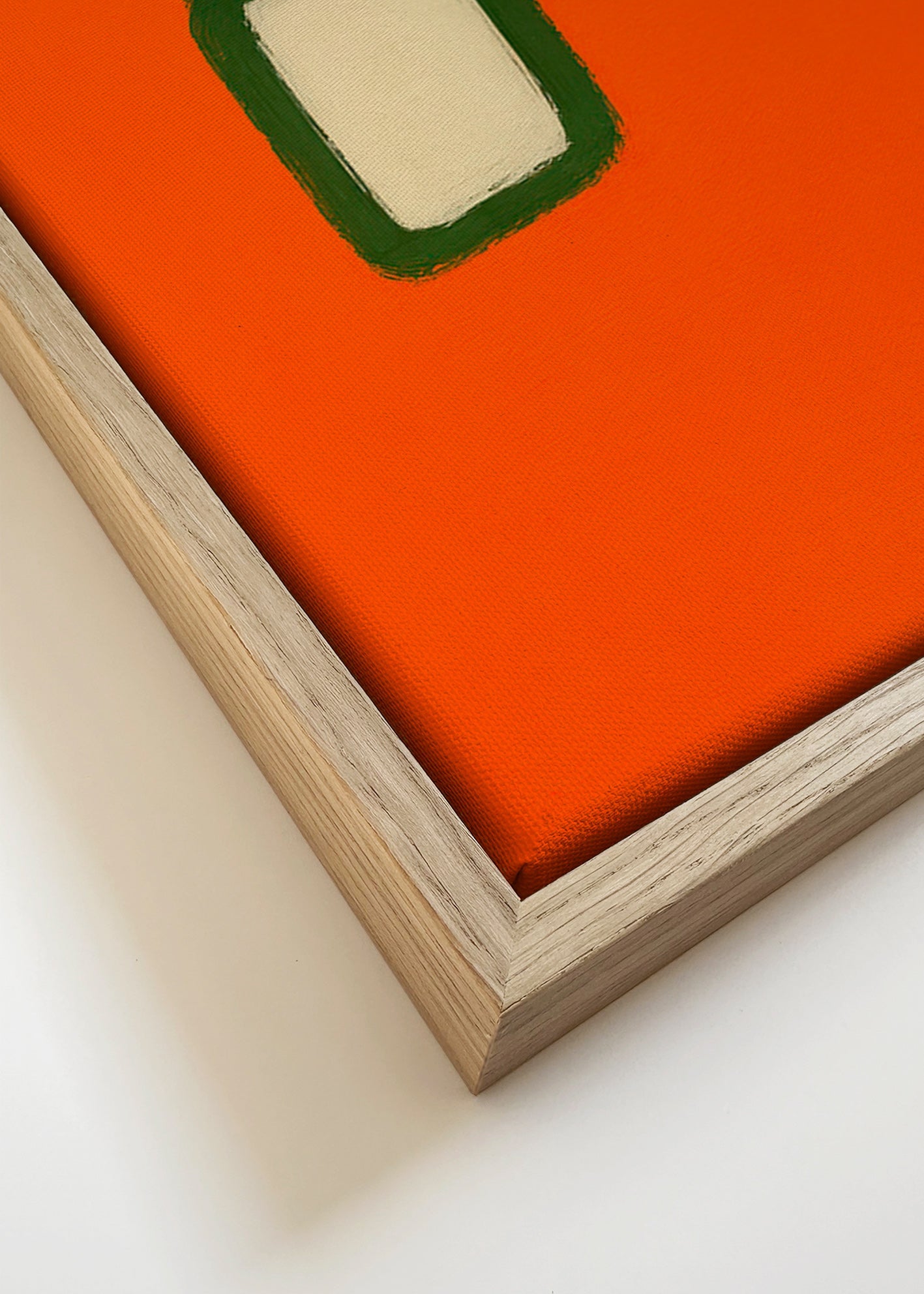 Cuadro minimalista naranja con rectángulo central – Canvas detail