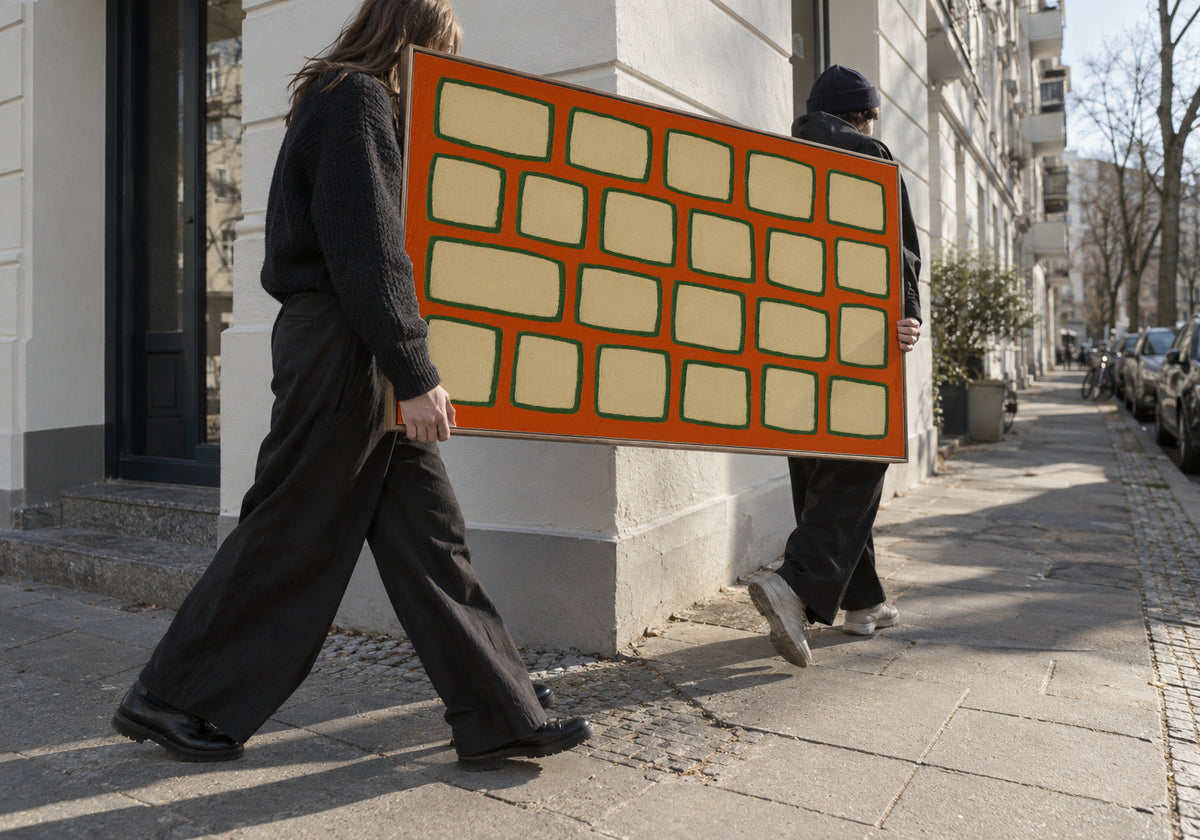 Terracotta Grid - Framed canvas in an interior