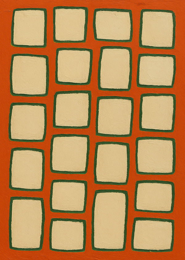 Cuadro geométrico en cuadrícula terracota