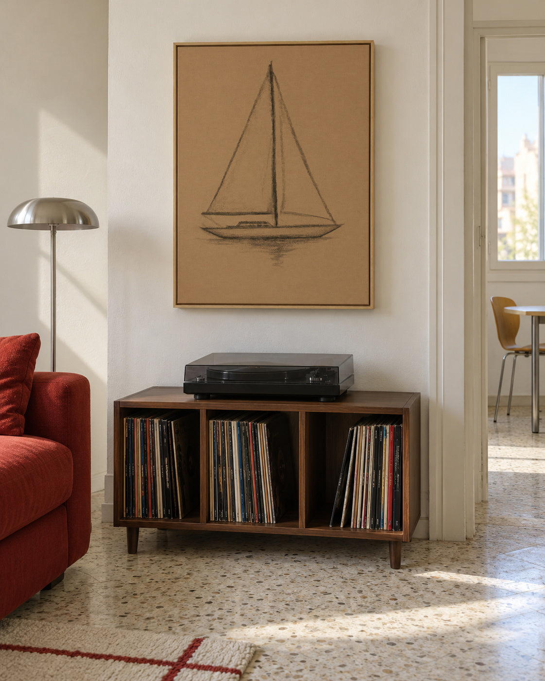 Charcoal Sails - Framed canvas in an interior
