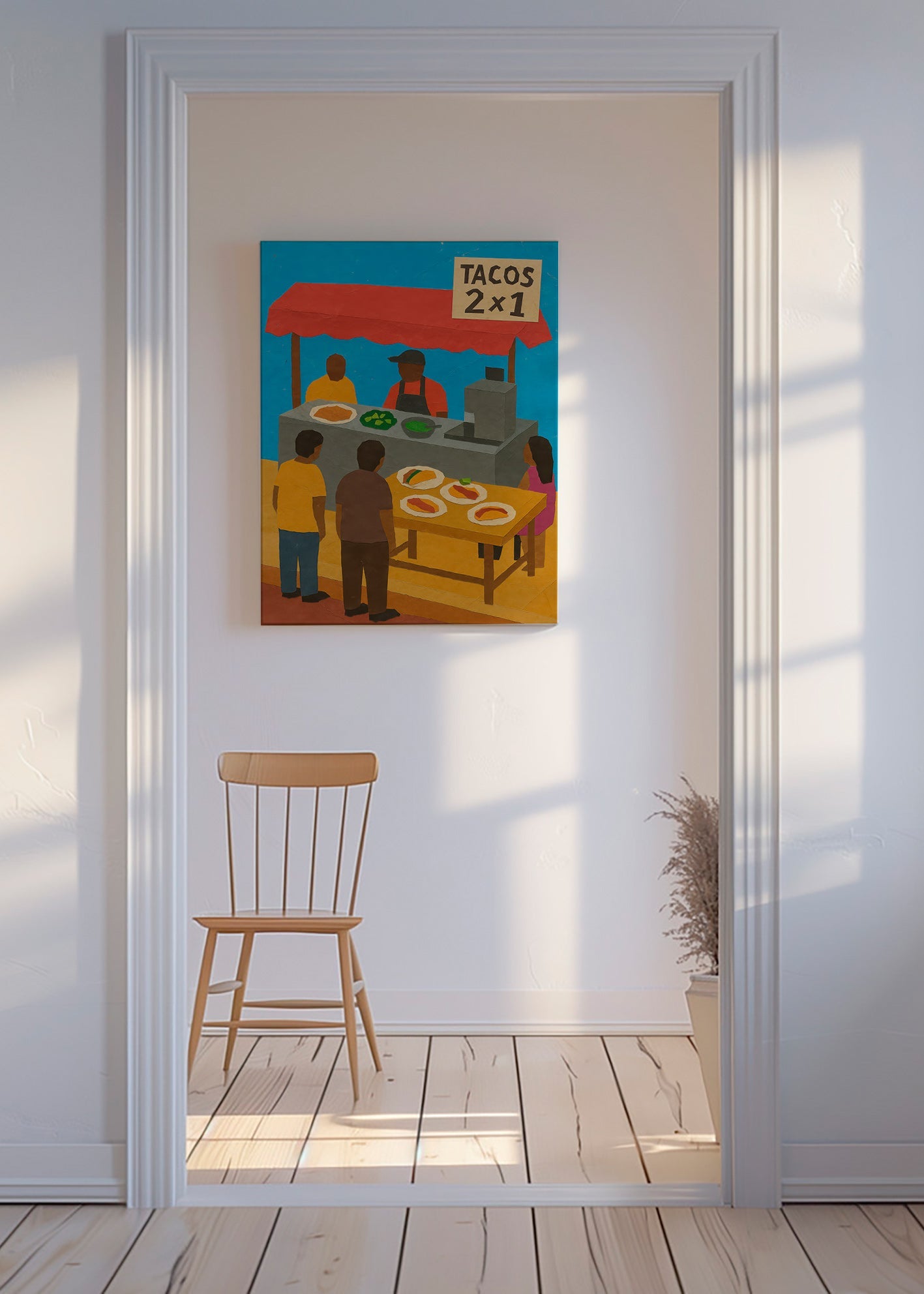 Cuadro de cocina con puesto de tacos ilustrado – Canvas