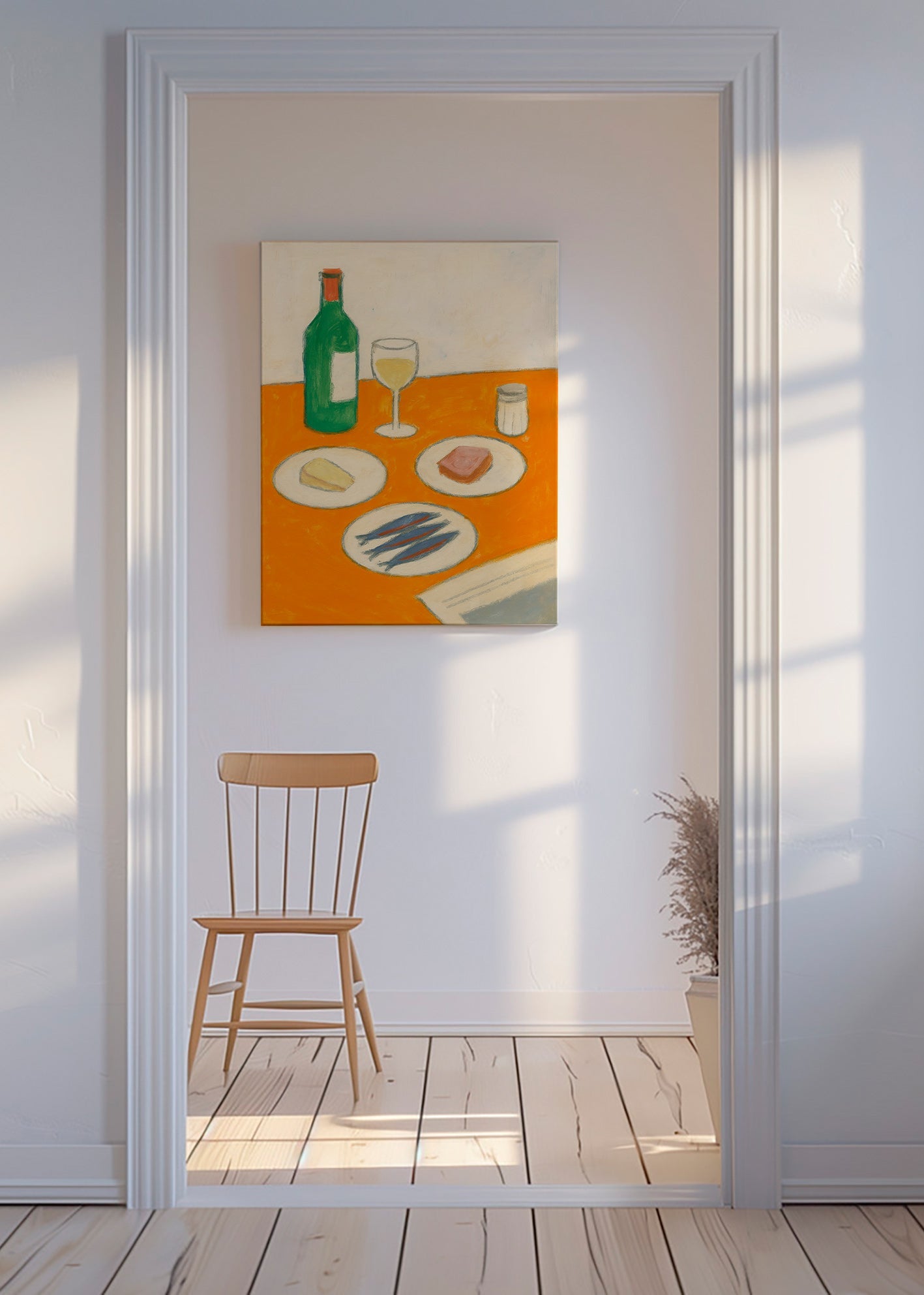 Cuadro de cocina con sardinas y copa de vino – Canvas