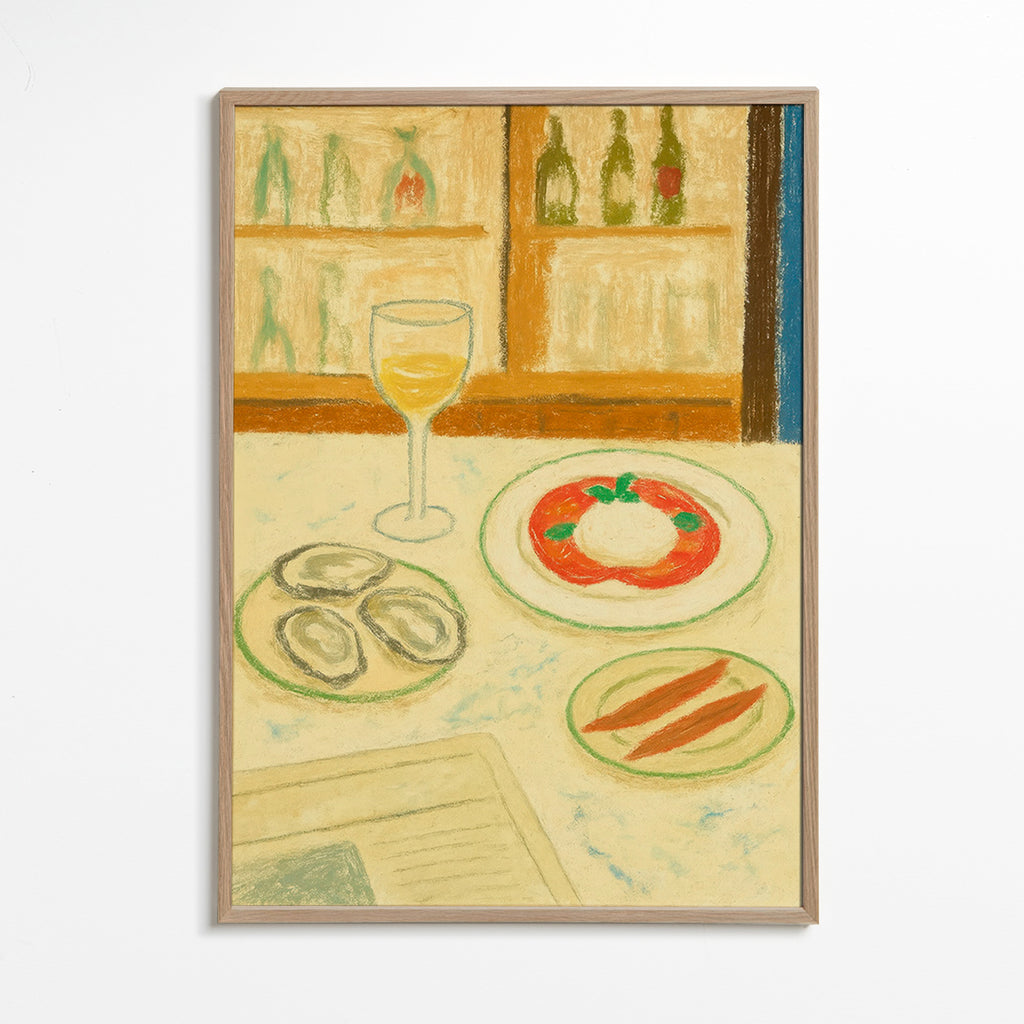 Cuadro de cocina: burrata y ostras en estilo pastel – Oak Frame