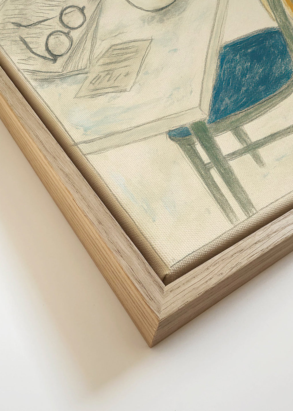 Cuadro de cocina con taza y abrigo informal – Canvas detail