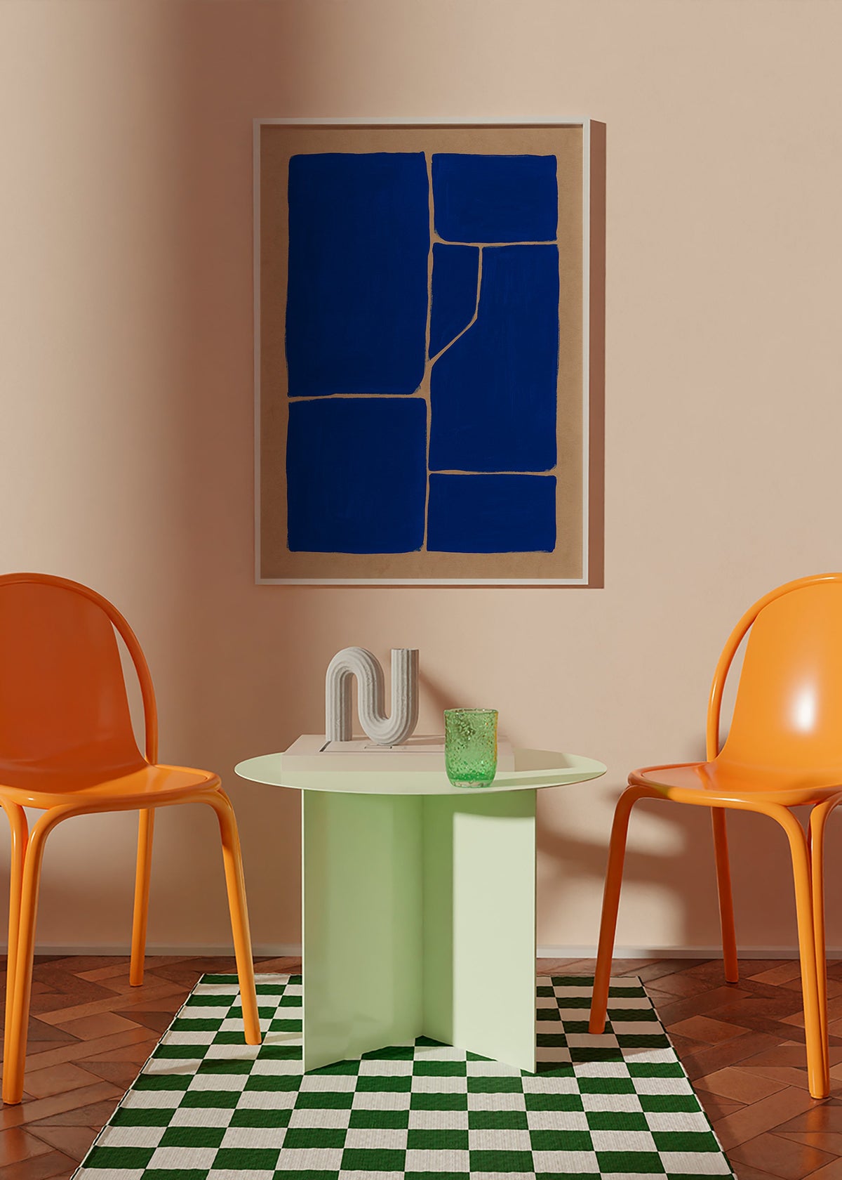 Cuadro geométrico azul con bloques fragmentados – Product1