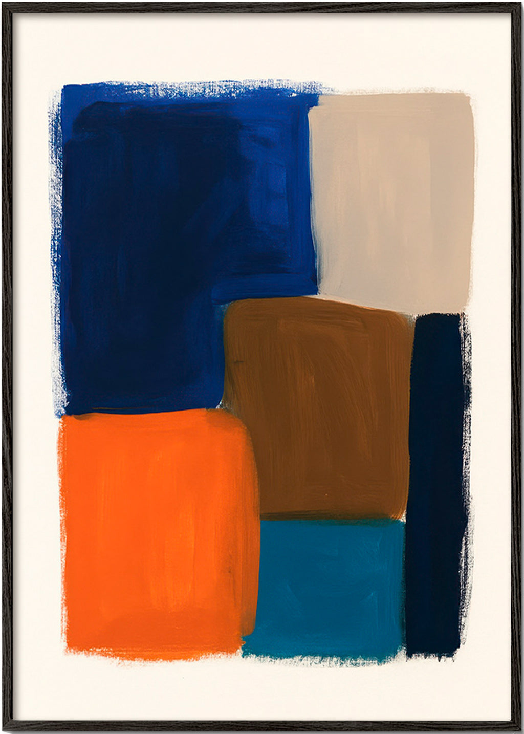 Cuadro abstracto de bloques marinos y cálidos – Black Frame