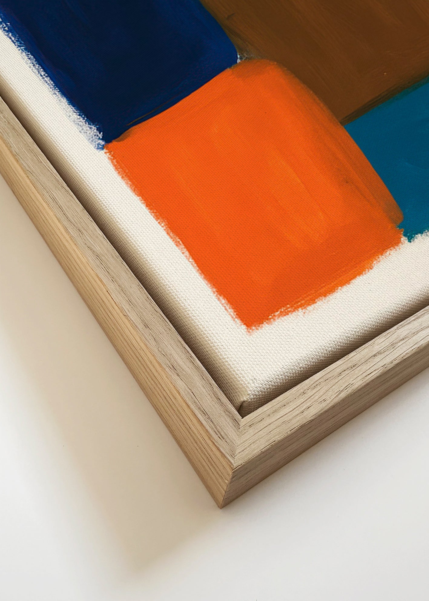 Cuadro abstracto de bloques marinos y cálidos – Canvas detail