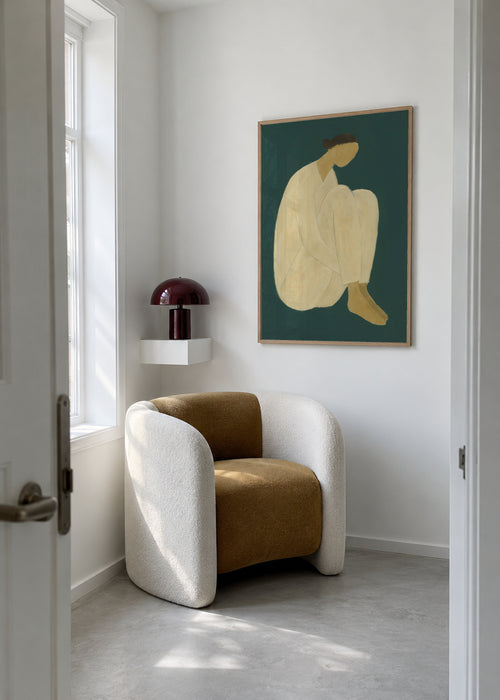 Golden Contemplation - Framed poster in an interior