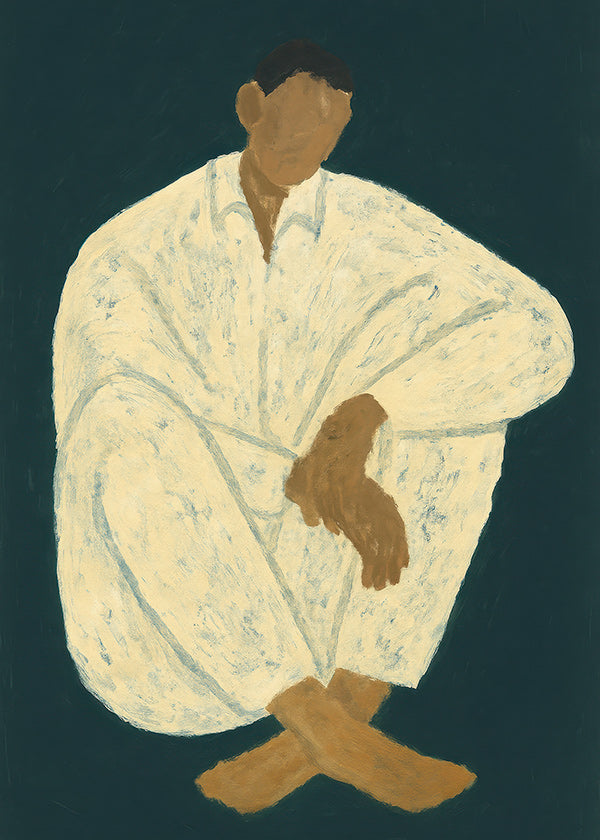 Ilustración de figura sentada en pose recogida