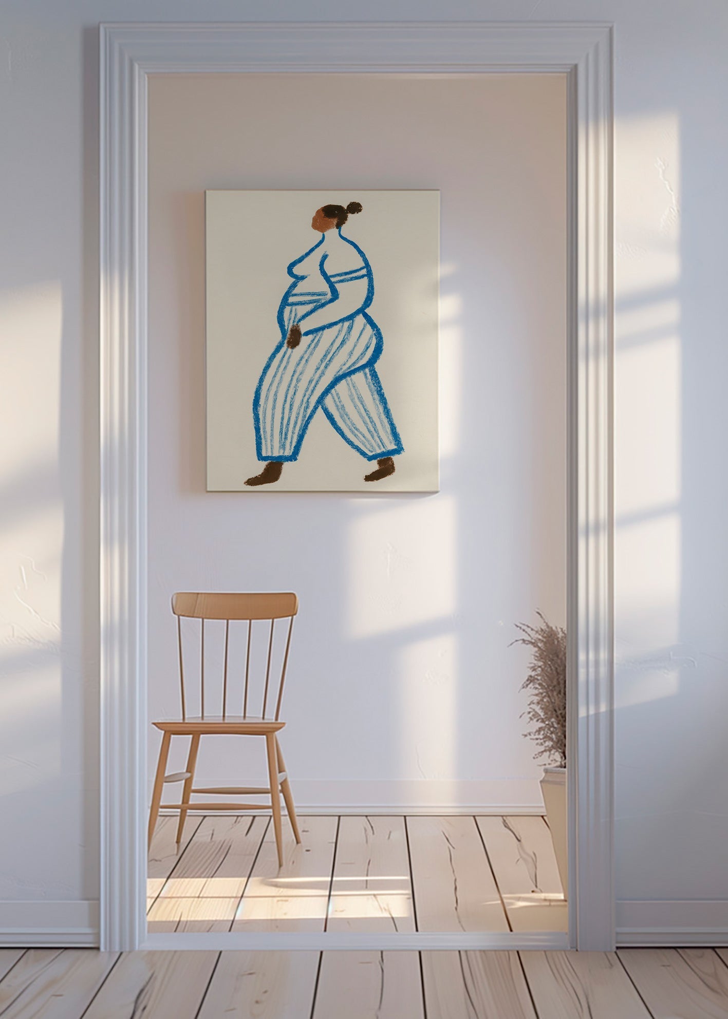 Ilustración figura caminando en líneas azules – Canvas