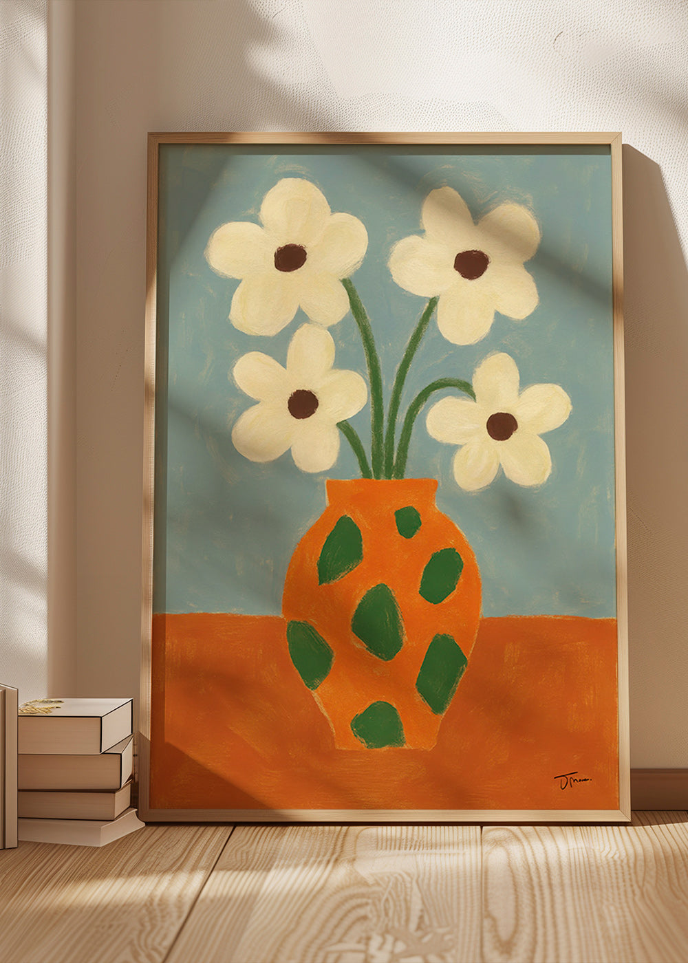 Lámina botánica: jarrón naranja con flores – Product1