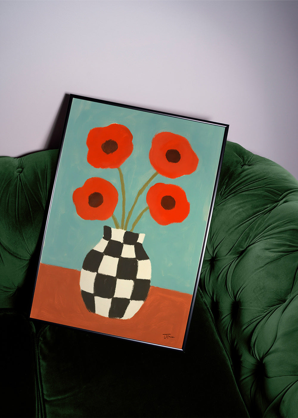 Lámina botánica con amapolas y jarrón ajedrez – Product3