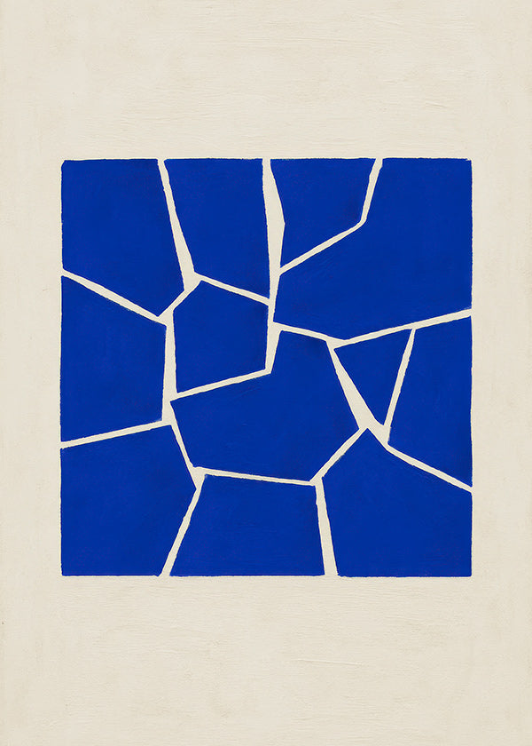 Cuadro abstracto azul con fragmentos geométricos