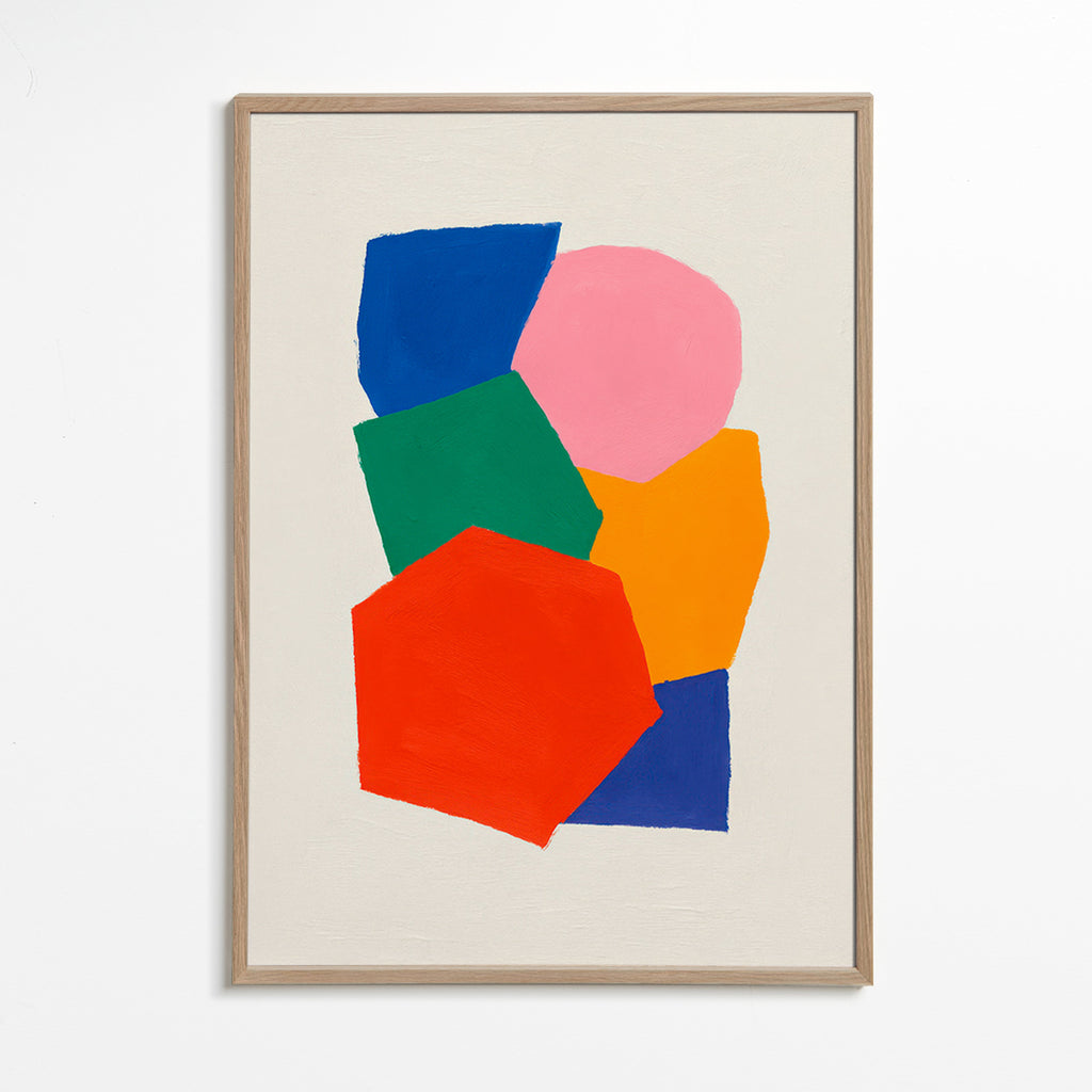 Cuadro geométrico de formas apiladas y color – Oak Frame