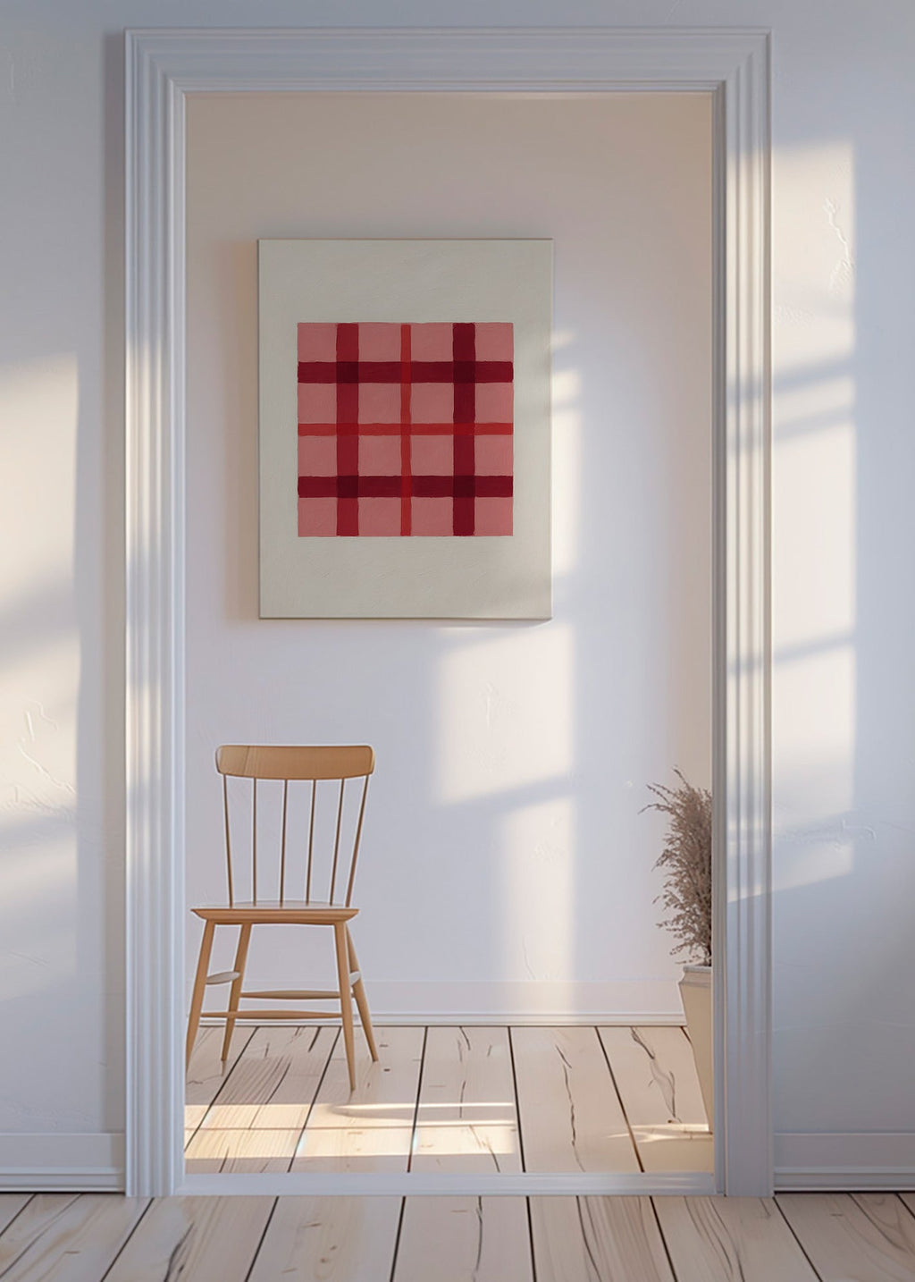 Cuadro geométrico tartán rosa pintado – Canvas