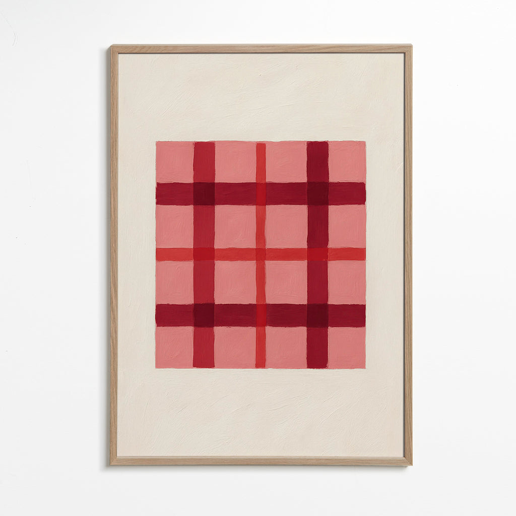 Cuadro geométrico tartán rosa pintado – Oak Frame
