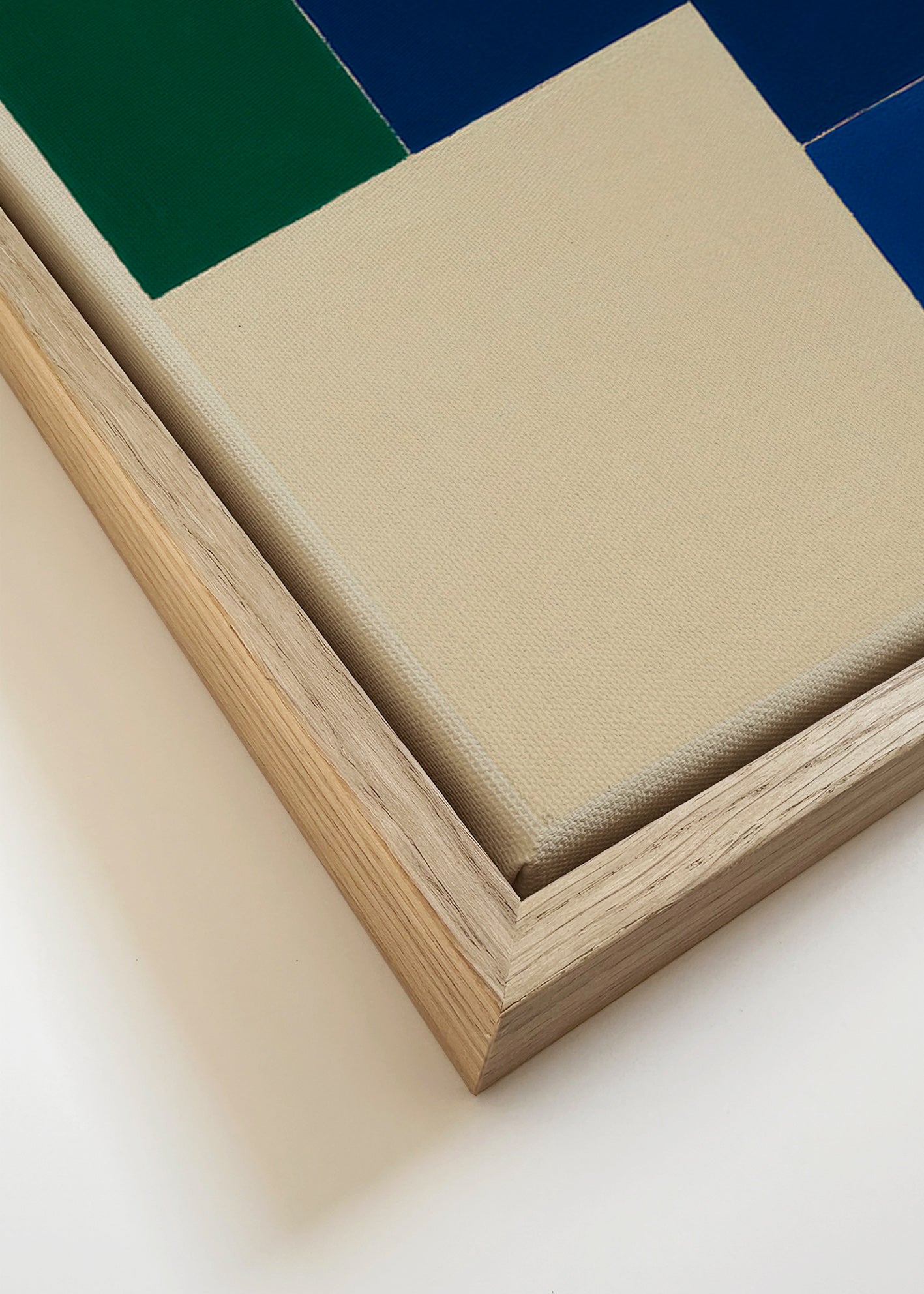 Cuadro geométrico con bloques azules y verdes – Canvas detail