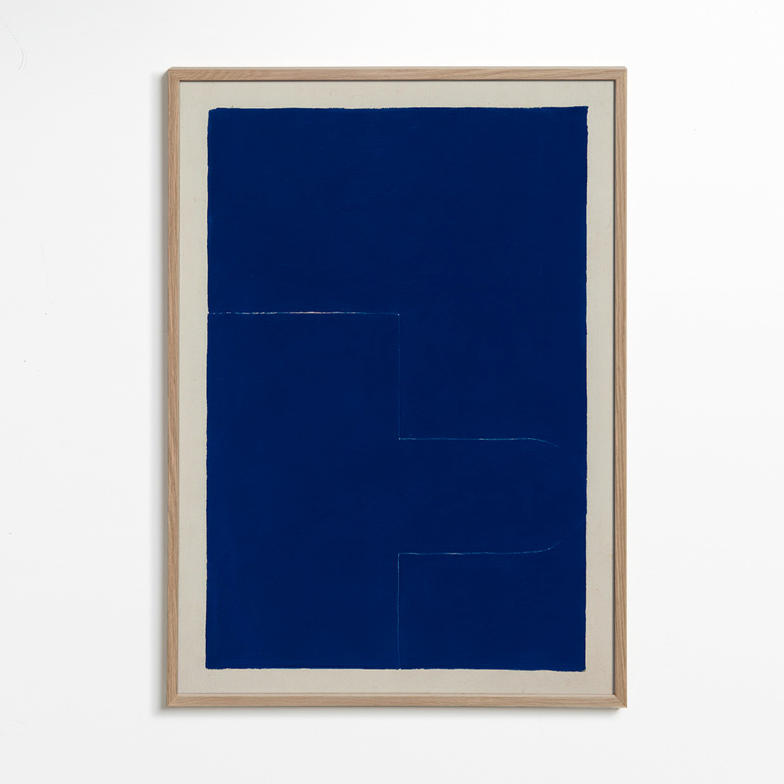 Cuadro geométrico azul con bloque vertical – Oak Frame