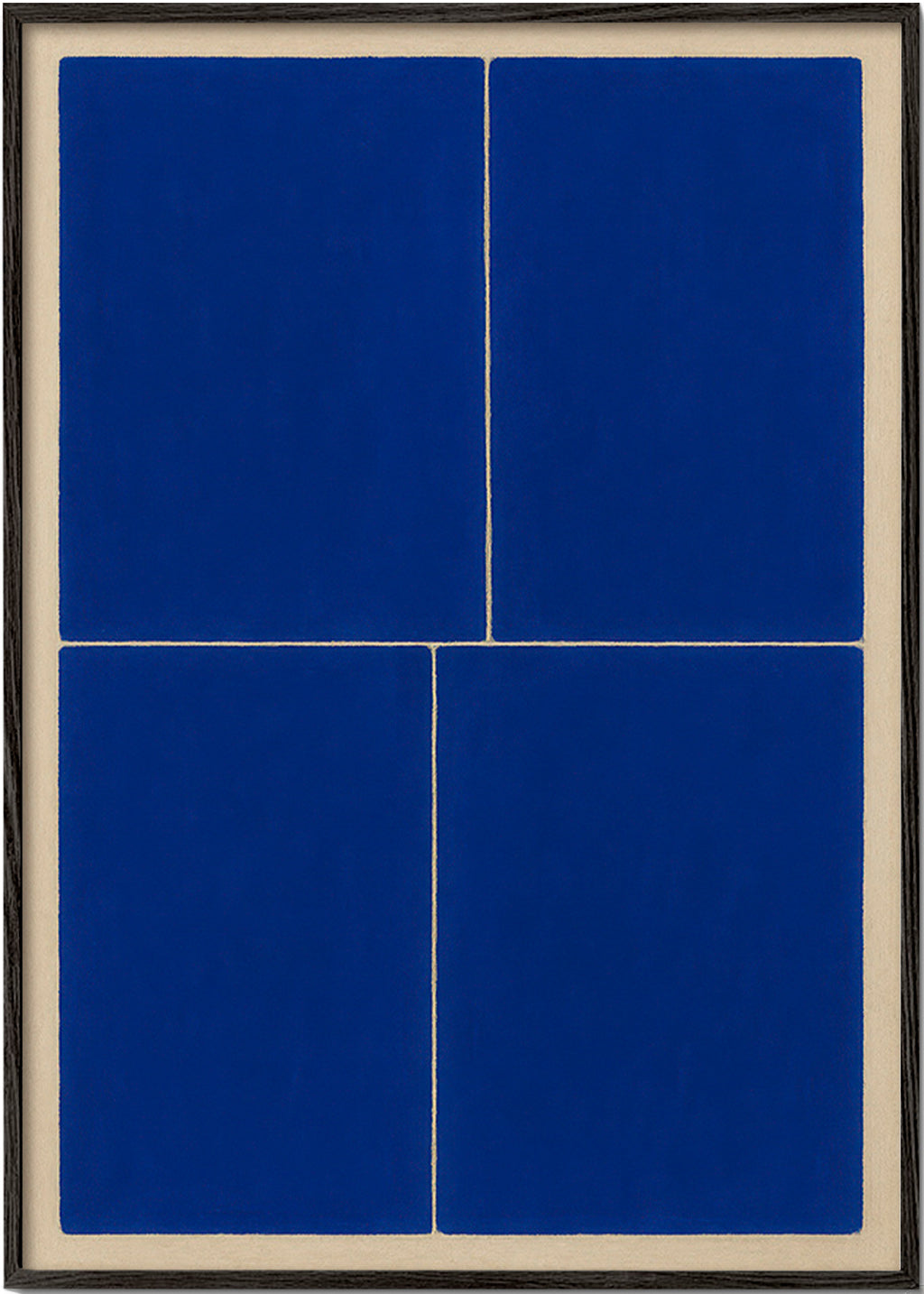 Cuadro geométrico con bloques azules – Black Frame