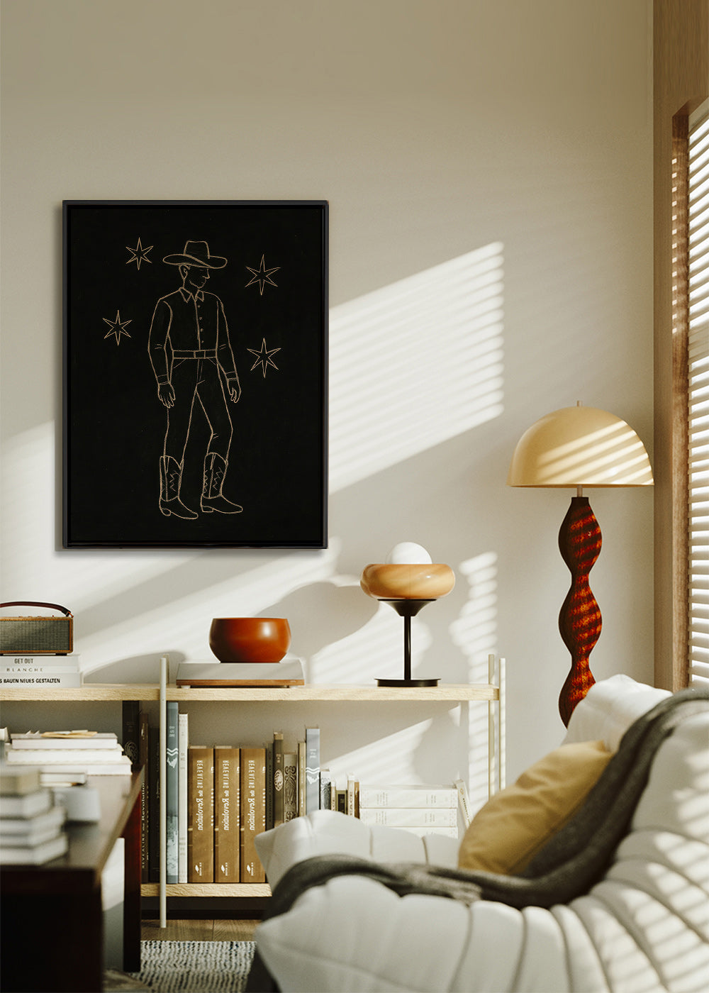 Ilustración vaquero en línea dorada – Canvas1