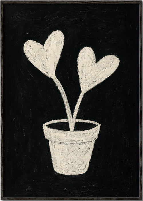 Lámina botánica con hojas en forma de corazón – Black Frame