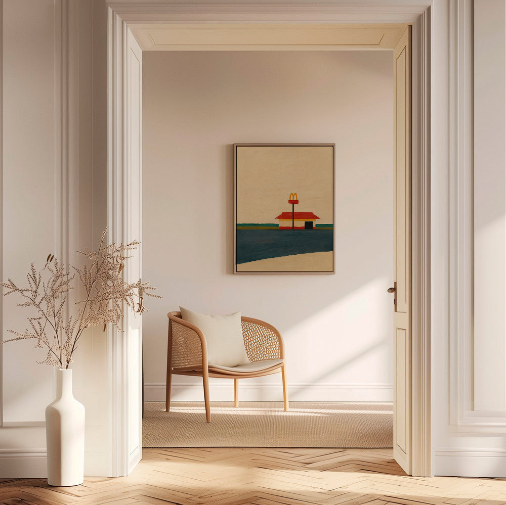 Cuadro de cocina minimalista con restaurante y arco dorado – Canvas1