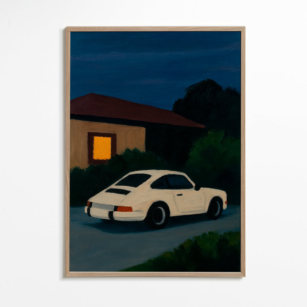 Cuadro vintage con coche clásico en noche serena – Oak Frame