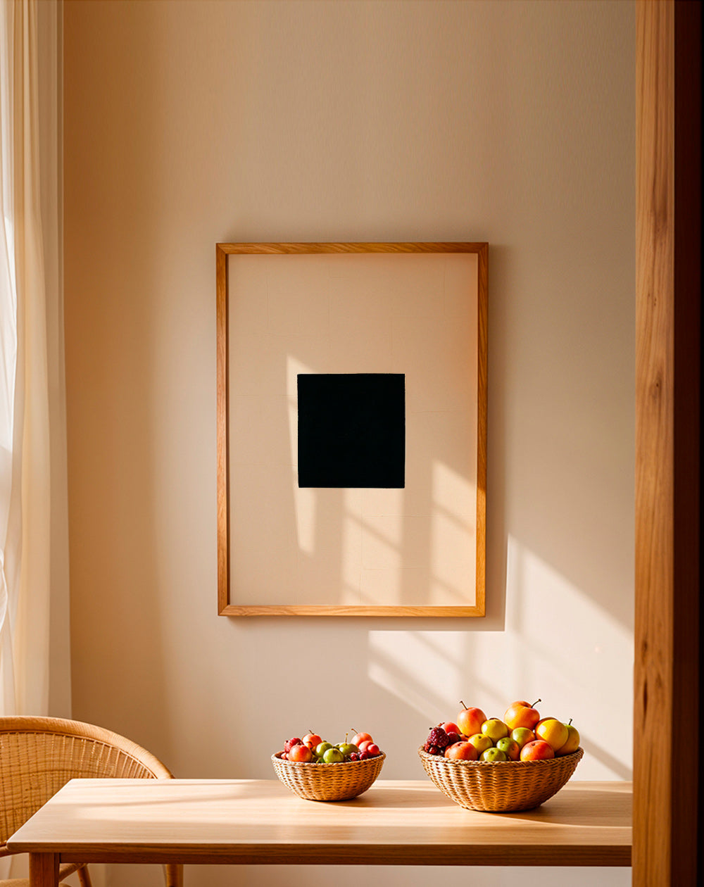 Cuadro abstracto: cuadrado negro sobre crema – Product2