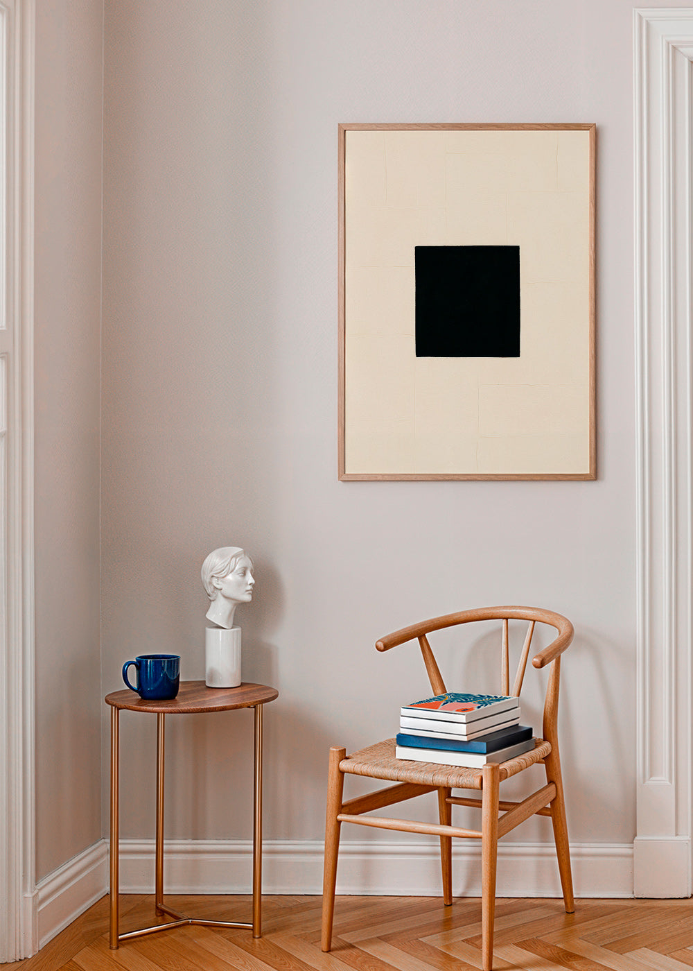 Cuadro abstracto: cuadrado negro sobre crema – Product3