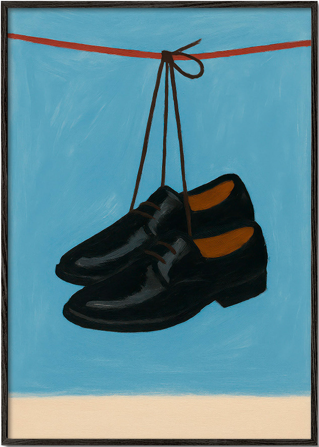 Ilustración de zapatos colgantes sobre fondo azul – Black Frame